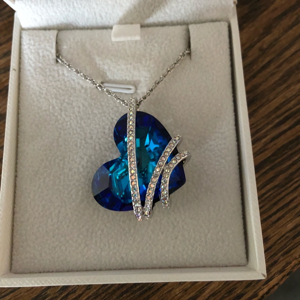 Blue sapphire Swarovski crystal pendant.